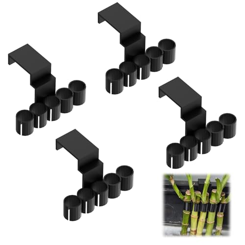 4-Pack Aquarium Plant Holder for 75 Gallon Rimmed Tanks | Bamboo Clip with 5 Elastic Holes to Secure Bamboo Stalks or Other Plants for Emersed Aquaponic Cultivation & Fish Tank Decor