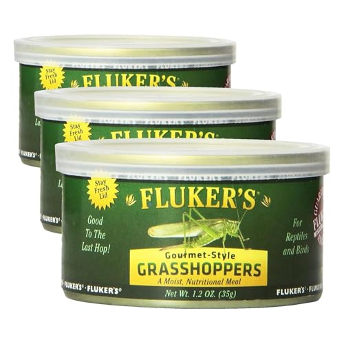 Fluker's Gourmet Canned Food for Reptiles, Fish, Birds and Small Animals, Grass Hoppers, 1.2 oz (Pack of 3) - size: 1.2 Ounce (Pack of 3), style: Grass Hoppers