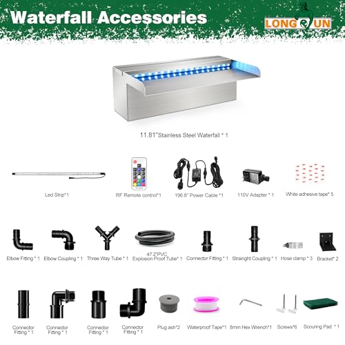 LONGRUN Waterfall Pool Fountain, Updated 5.9'' Wider Open Lip Stainless Steel Waterfall Spillway, Decorative Water Feature for Swimming Pools, Koi Ponds, Spa & Garden - 11.8'' - size: 11.8"Stainless Steel(Short-beaked)