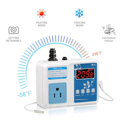 WH1436A 10A Temperature Controller 110V | Digital Thermostat Switch Sous Vide Controller NTC 10K Sensor Improved Version