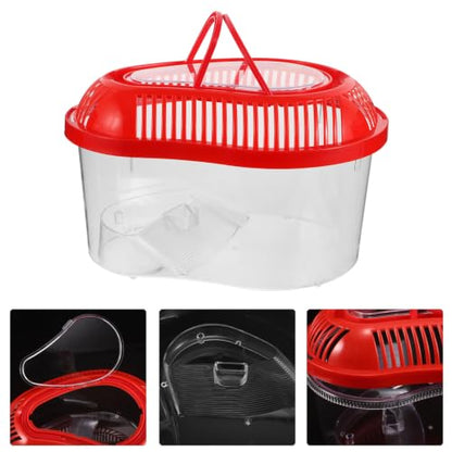 Portable Small Fish Tank with Tight Lid and Ventilation Holes, Plastic Reptile Breeding Box for Snakes and Reptiles, for Travel and Outdoor Use, Red Handle Included