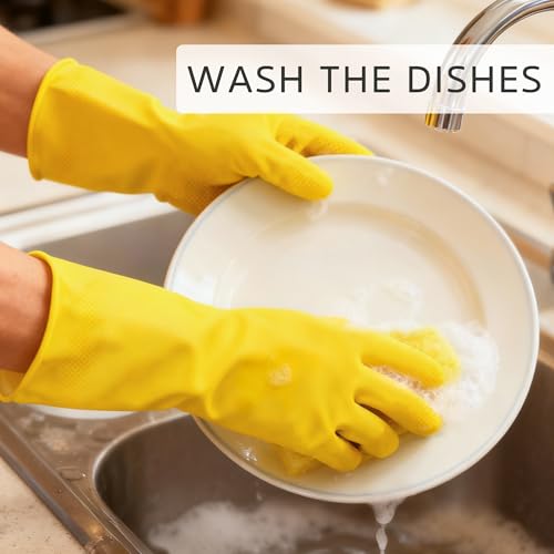 PrettyCare 2 Pairs Rubber Cleaning Gloves long & short for Household - Reusable Dishwashing Gloves for Kitchen, Flexible Long-lasting