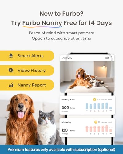 Furbo 360° Cat Camera [No Monthly Fee] | 360° Rotating Live View, Meowing Alerts, Treat Toss, 2-Way Audio, Night Vision, Smart Home Kitten Monitoring, No AI Alerts - style: Cat 360° Camera