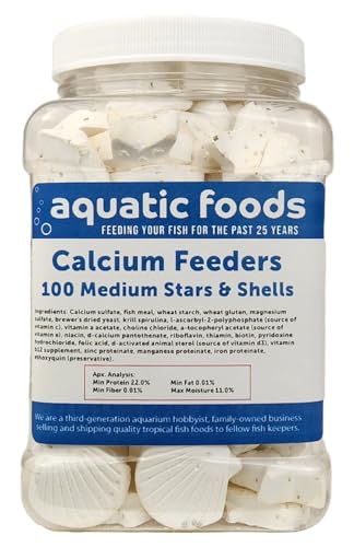 Calcium Feeders Medium Stars & Shells... 100ct Medium Jar | For Shrimp, For Snails, For Crabs, Crayfish, Pleco, Catfish, For All Tropical Fish - size: 100 Count (Pack of 1)