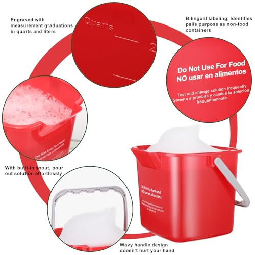 LemonRoad 3 Pcs Cleaning Bucket Small Sanitizing Square Bucket Multi-Size 3+6+8 Quart Detergent Pail for Home Commercial Restaurant Kitchen Office School Wash Rinse Sanitize Handwash(Red,Green,Blue) - color: Red,green,blue