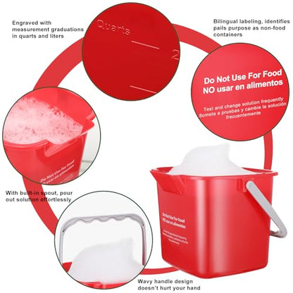 LemonRoad 3 Pcs Cleaning Bucket Small Sanitizing Square Bucket Multi-Size 3+6+8 Quart Detergent Pail for Home Commercial Restaurant Kitchen Office School Wash Rinse Sanitize Handwash(Red) - color: Red
