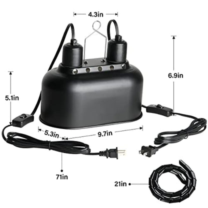 Simple Deluxe Dual Reptile Light Fixture with Separate Switches, Aluminum Reflector 100W Double Dome Heat/UVB Lamp, for Small Animal Terrarium and Tortoise Habitat - size: 1 Pack-New