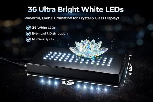 36 White-Light LED Lighted Base for Glass Art - Crystal Display, Lighted Acrylic Base, Glass Vase for Centerpiece Stand, Matte Black - style: 36 LED