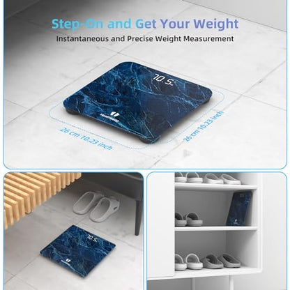 Healthkeep High Precision Digital Bathroom Scale with Step-On Technology LED Display Slim Design Max 180kg/400lb Marble Blue - color: Blue 400lb