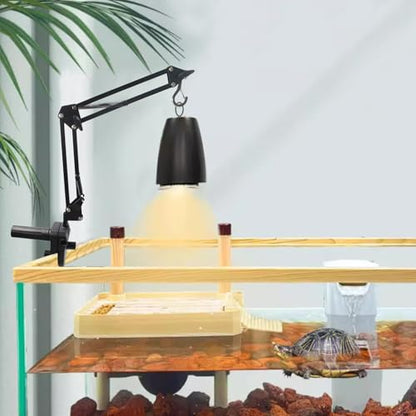 Reptile Clip Heat Lamp Stand, Adjustable Heating Light Holder with 360°Swing Arm, Suitable for Fish Tank, Terrarium Dome Bearded Enclosure, Turtles (Black)