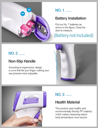 HUHETA Infrared Thermometer for Adults, Non Contact Forehead Thermometer with Fever Alarm, Accurate Reading and Memory Function, Body Temperature & Surface of Objects Use (Purple) | Accurate Reading,Memory Function,Fever Alarm, Body Temperature & Surface