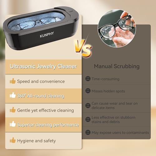 Ultrasonic Jewelry Cleaner, Jewelry Cleaner Machine 12oz 46KHz, Professional Sonic Cleaner with One-Touch Operation, Sonic Cleaner for Rings, Glasses, Jewelry, Dentures (Black) - color: Black