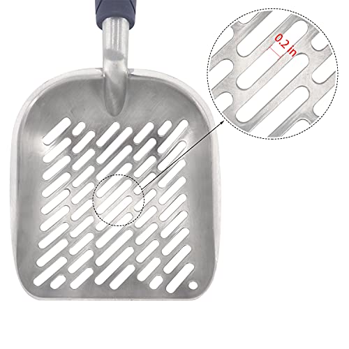 Non-Stick Metal Cat Litter Scoop with Long Handle, Solid Aluminum Alloy Deep Shovel, Kitten Pooper Lifter Scoop with Hole, Durable Kitty Litter Box Scooper Poop Sifter (Dark)