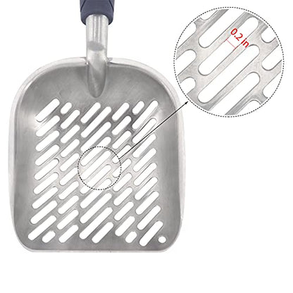 Non-Stick Metal Cat Litter Scoop with Long Handle, Solid Aluminum Alloy Deep Shovel, Kitten Pooper Lifter Scoop with Hole, Durable Kitty Litter Box Scooper Poop Sifter (Dark)