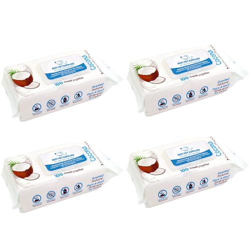 Best Pet Supplies Cleaning Dog Wipes - Moisturizing Coconut 400 Count | Coconut Scented, Large 8x9" Pet Wipes, Vitamin E, Puppy & Cat Safe, Gentle Grooming, Resealable Pouch Prevents Drying - color: Moisturizing Coconut, size: 400 Count