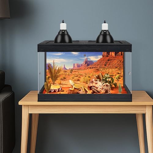 Royxen Bearded Dragon Tank, 30 Gallons Tempered Glass Reptile Terrarium with Metal Mesh Top, 3-Side Clear Anti-Scratch Glass Lizard Tank for Reptile Habitat (Black, 24" Length) - color: Black, size: 30Gal,24x16x16inch