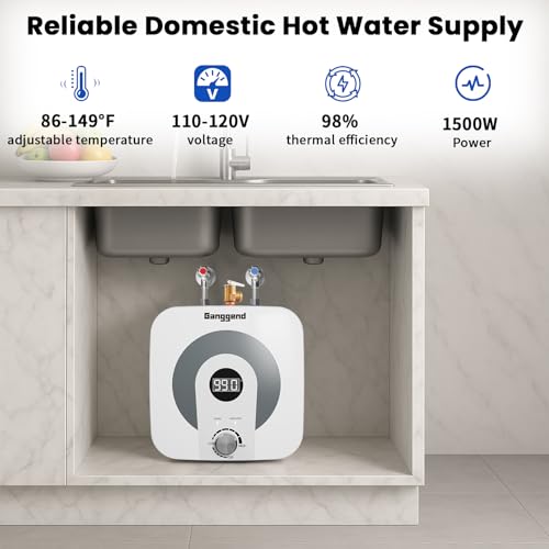 2.5 Gallon Electric Water Heater, 1500W 110V Mini Tank Under Sink Instant Hot Water Heater with Pressure Relief Valve, Digital Display for Kitchen, RV, Laundry, Food Truck - size: 2.5 Gal