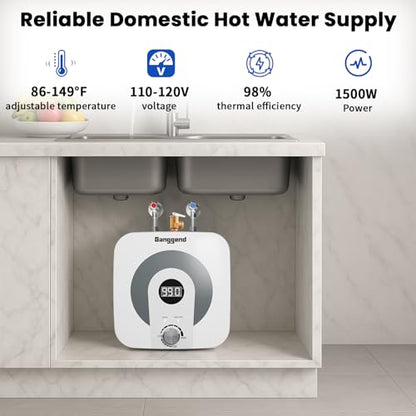 2.5 Gallon Electric Water Heater, 1500W 110V Mini Tank Under Sink Instant Hot Water Heater with Pressure Relief Valve, Digital Display for Kitchen, RV, Laundry, Food Truck - size: 2.5 Gal