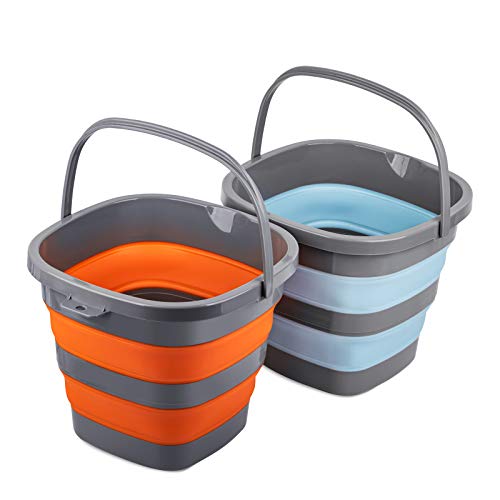 2 Pack Collapsible Plastic Bucket with 2.6 Gallon (10L) Each, Foldable Rectangular Tub for House Cleaning, Space Saving Outdoor Waterpot for Garden or Camping, Portable Fishing Water Pail - size: 2.6 Gal / 10L