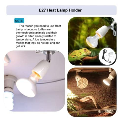 KUIDAMOS 300W E27 Reptile Lamp Stand Reptile Heating Lamp Light Holder 300 watt Heat lamp Holder Lamp Not Included,360° Rotation Ceramic Heat Lamp Base with Reptiles & Amphibians