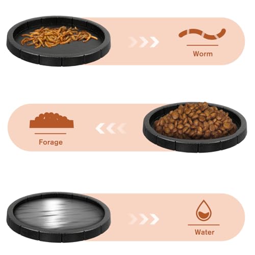 Popetpop 2 Pcs Reptile Feeding Dish: Plastic Turtle Food Bowl, Reptile Food Dish for Tortoise, Leopard Gecko, Lizard, Bearded Dragon, Snake Drinking and Eating (Black, 6.9 Inch)