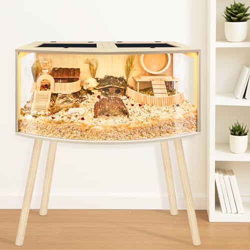 Prolee Hamster Cage with Curved Design,Chew Proof Wooden Hamsters Enclosure with Leg Stand and Openable Top or Gerbils,Hamster Habitat - size: 40"L x 20"W x 20"H