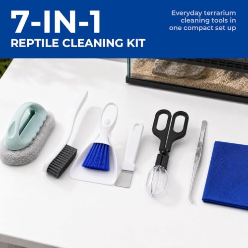 Bearded Dragon Tank Cleaning Kit with Dustpan Brush Feeding Tongs | Bearded Dragon Enclosure Cleaner for Lizard Gecko Snake Turtle Frog Home Terrarium Enclosure