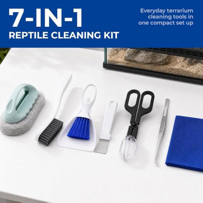 Bearded Dragon Tank Cleaning Kit with Dustpan Brush Feeding Tongs | Bearded Dragon Enclosure Cleaner for Lizard Gecko Snake Turtle Frog Home Terrarium Enclosure