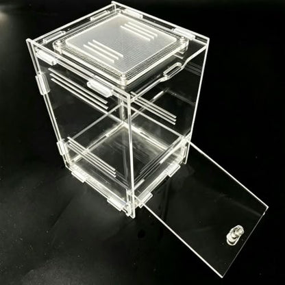 Vertical Acrylic Terrarium, 4.5" x 3.9" x 6.5" Clear Small Pet Enclosure with 304 Stainless Steel Mesh Top, Waterproof Base, Secure Door for Jumping Spider, Tarantula Sling and Small Invertebrates