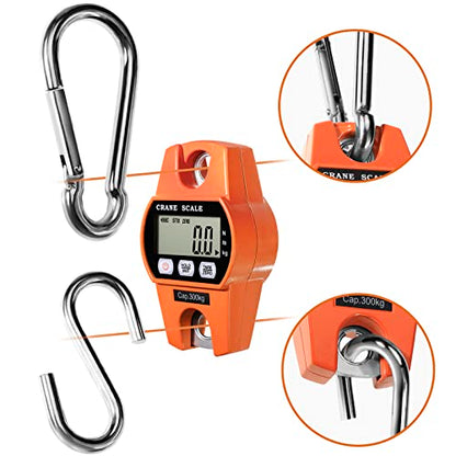 GRAM PRES Digital Hanging Scale 660 Lb 300 Kg | Hanging Digital Scale, Handheld Mini Crane Scale With Hooks For Farm Hunting Fishing Outdoor - color: Orange