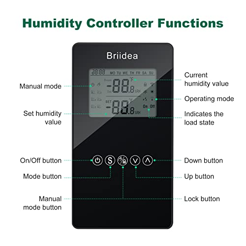 Humidity Controller, briidea Pre-Wired Humidistat Humidifier Dehumidifier with LCD Display High Accuracy Humidity Sensor, Ideal for Greenhouse Mushroom Grow Tent (MK-041)