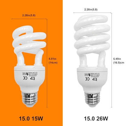 UVB Reptile Light, 15.0 26W UVA UVB Light for Reptiles, Spiral Compact Fluorescent UVB Bulb for Desert Reptiles and Amphibians - size: 6.5 in 15.0