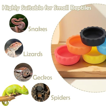 6 Pack Crested Gecko Small Food Dish Reptile Water Bowl Silicone Shallow Feeder for Small Reptile Lizard Gecko Frog Snake Turtle Hermit Crab (Small: 0.98" D, 0.43" H)