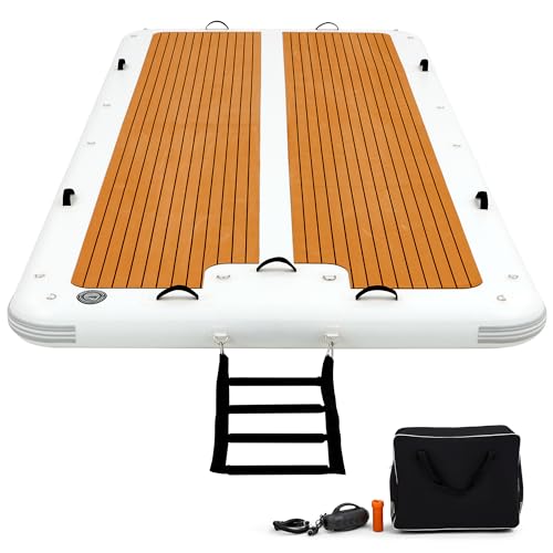 15'x6.5' Floating Inflatable Dock with 5mm EVA Anti-Slip Mat, Quick Inflation/Deflation, Supports Up to 15 People, Ideal for Lakes, Pools, and Oceans