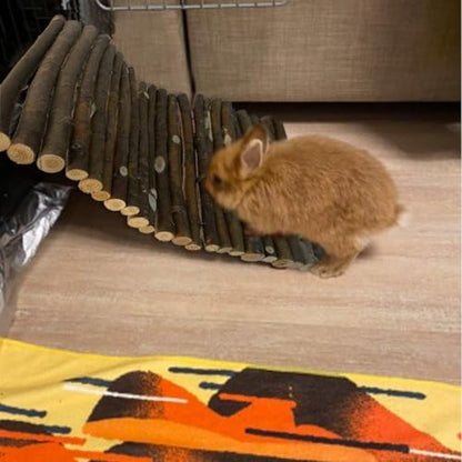Hamiledyi Bunny Extra Large Ladder, 15.7 in X 25.1 in Wooden DIY Toy Rodents Chewing & Climbing Bridge Chinchillas Cage Tunnel/Hideout/Hut/Ramp/Divider for Small Animal Guinea Pig - size: XL