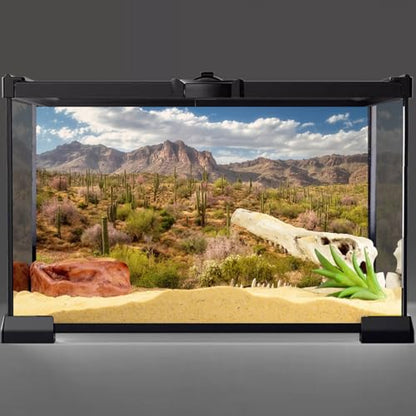 AWERT 48x20 inches Reptile Habitat Background Blue Sky White Clouds Mountains Oasis Cactus Plants Terrarium Background Natural Landscape Durable Polyester Backdrop - size: 48x20in/120x50cm