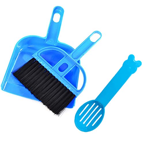 SEIS 3 Pack Hamster Mini Dustpan and Broom Set Guinea Pig Classical Besom Chinchillas Sweeper Cavy Cage Clean Hedgehogs Scooper for Small Animal (Blue) - color: Blue