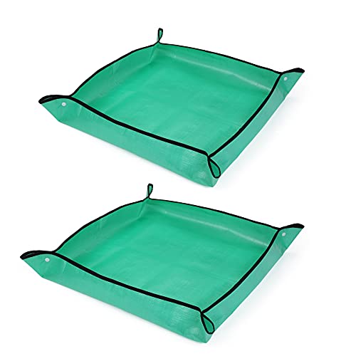 RESTCLOUD Indoor Plant Repotting Mat Potting Tray, Poo Poo Platter for Butterfly Cage, 19.6 x 19.6 Inches, Green, Set of 2 - size: 19.6 x 19.6 Inches Set of 2