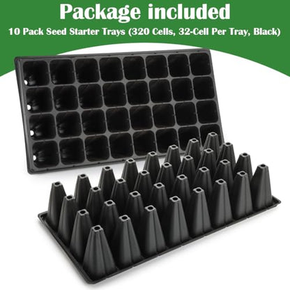 RooTrimmer 10 Pack 32 Cell Seed Starter Trays - Extra Deep 4.33" Plastic Nursery Trays, 20" x 10"，Fits Standard 1020 Flats - color: Black, size: 32 cells-10p