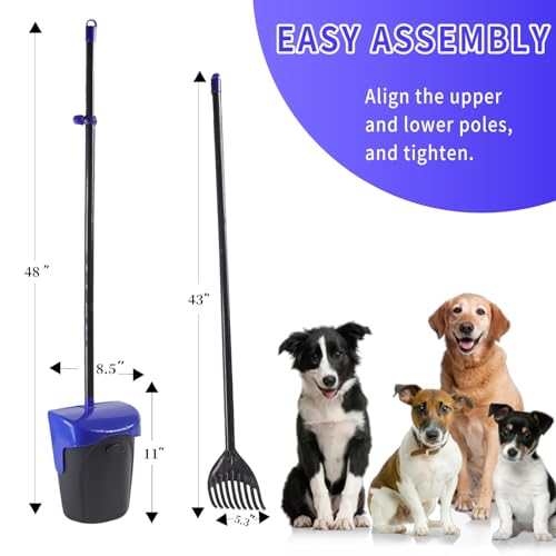 ienjoyed 43" Tall Pooper Scooper Large Swivel Bin & Rake with 100 Waste Bags,Heavy Duty Dog Pooper Scooper for Dogs, Long Handle Poop Scooper with Lid for Yard, Grass, Gravel (Blue) - color: Blue（43“ Tall）