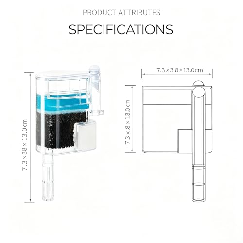 Hang On Back Aquarium Filter for 2–10 Gallon Fish Tank, Ultra Quiet Small Aquarium Filter for Home Use, Adjustable Waterfall Oxygenation, 2.5W USB Powered, Clear Compact Design