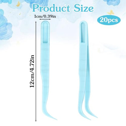 HaiFafafaing 20 Pcs Tweezers for Crafting, 4.5 Inch Bent Tip Plastic Tweezers for Crafts, Jewelry Making, Baking Decoration, Reptile Feeding