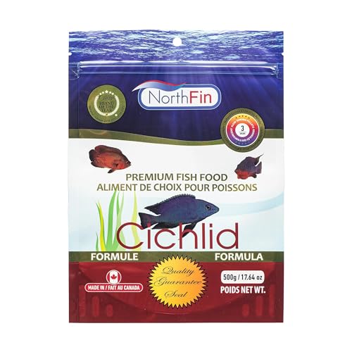 Northfin Cichlid Fish Food, Slow-Sinking Pellets, 3mm, 500g | Cichlid Formula; slow-sinking pellets for carnivorous & omnivorous cichlids; whole Antarctic krill meal; crafted in Canada - size: Net Wt: 500g, style: 3mm