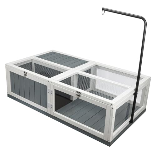 43in Tortoise Habitat for Indoor & Outdoor, Large Wooden Wooden Tortoise House with Adjustable Lamp Stand and Waterproof Tray, Turtle Habitat Reptile Cage, Tortoises Enclosure for Small Animals