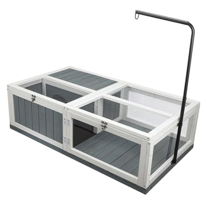 43in Tortoise Habitat for Indoor & Outdoor, Large Wooden Wooden Tortoise House with Adjustable Lamp Stand and Waterproof Tray, Turtle Habitat Reptile Cage, Tortoises Enclosure for Small Animals