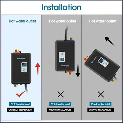 3000W Tankless Water Heater 110V, Electric Instant Hot Water Heater Under Sink, Vertical Mount Only with 304 Stainless Steel Fittings - color: Black