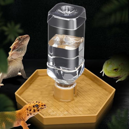 Haofy Reptile Water Bottle 6.3 x 5.9 x 5. inches Turtle Food and Water Bowl Automatic Feeders Waterer Tortoise Dispenser Bottle Feeding Dish for Lizard Chameleon (L) - color: Earthy Yellow