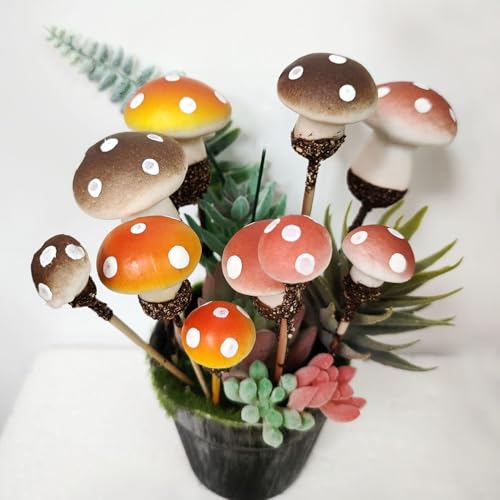 37 Pcs Fairy Wild Garden Supplies, Miniature Mushrooms Statues with Fake Moss for Fairy Outdoor Garden Micro Landscape Terrarium Plant Pots Bonsai Decor