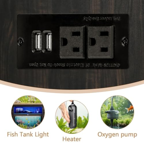 55-75 Gallon Fish Tank Stand, Aquarium Stand with Storage, Dark Oak | 52 x 20 In Top, Farmhouse Turtle Tank Stand, 2 Drawers & 2 Barn Doors, LED Light, Power Outlets, Shelf Storage, Heavy Duty - color: Dark Oak