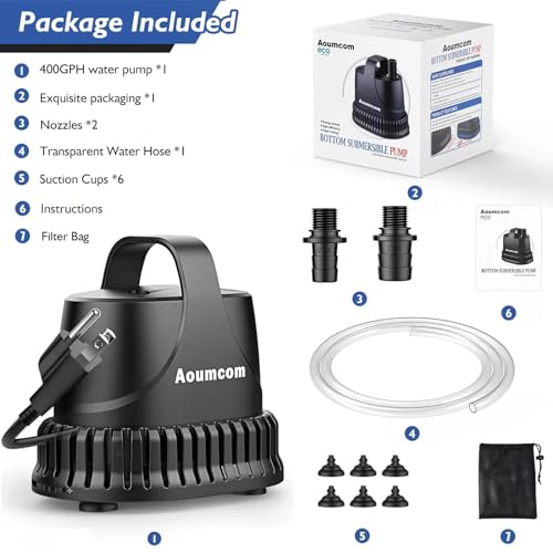 400GPH Fountain Pump, 20W Submersible Water Pump, Aquarium Pump, 1500L/H Water Pump with 7ft Power Cord for Aquarium, Water Table, Waterfall, Fish Tank, Pond, Hydroponics - size: 20W-400GPH-NET